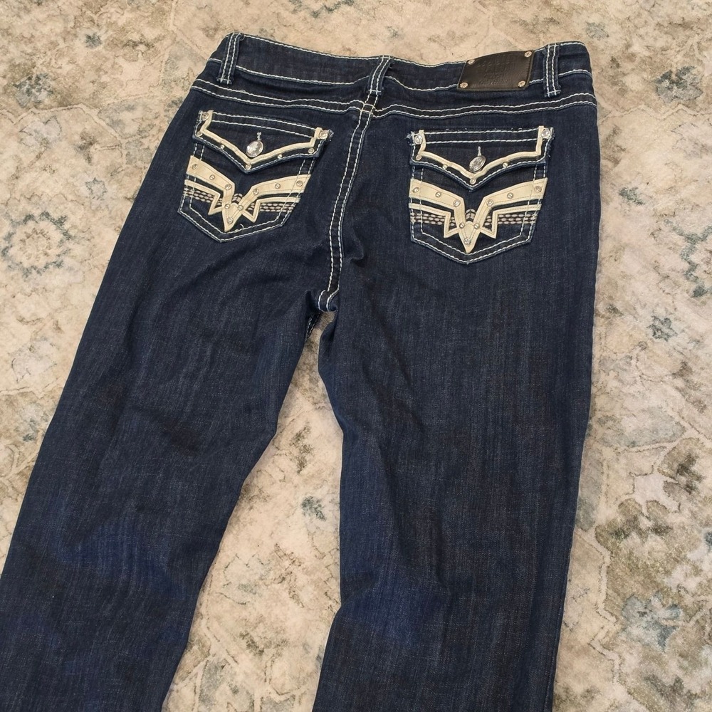 Live Hard Womens Dark Wash Rhinestone Embellished Bootcut Jeans Size 12